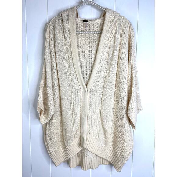 Free People Oversized Dolman Sleeve Washed Out Hooded Cable Knit Cardigan SZ XS - Picture 1 of 6